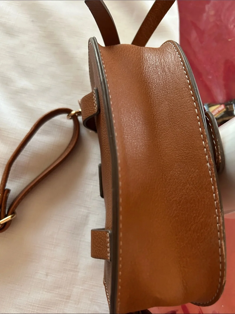 Rachel Zoe Saddle-Style Brown Leather Crossbody with Signature Ring